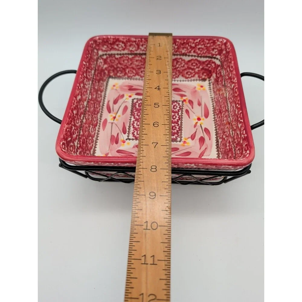 Temp-Tations Old World Cranberry Set of 3 Square Bakers With Wire Serving Racks